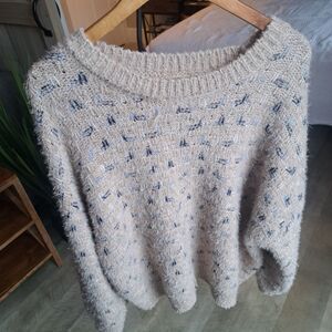 Maurices Oversized XL Women's Pullover Crewneck Sweater Tinsel Stitch Beige